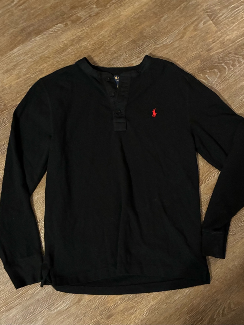 Polo Ralph Lauren Boys Black Long Sleeve Henley Shirt Size L 14-16